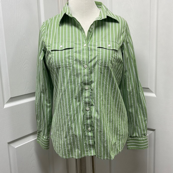 L.L. Bean Tops - L.L. Bean Striped Cotton Roll-Tab Shirt Large